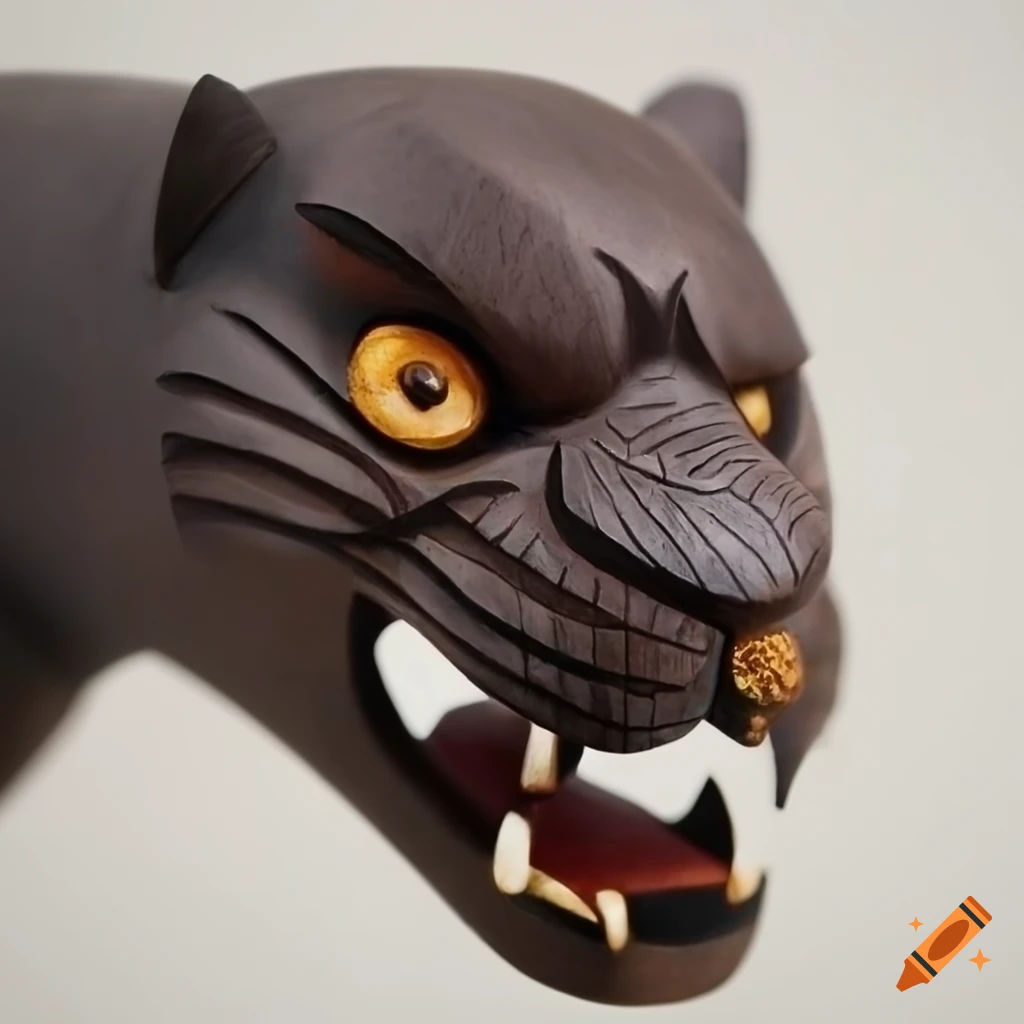 Wooden panther with sparse carvings in a dark matte finish