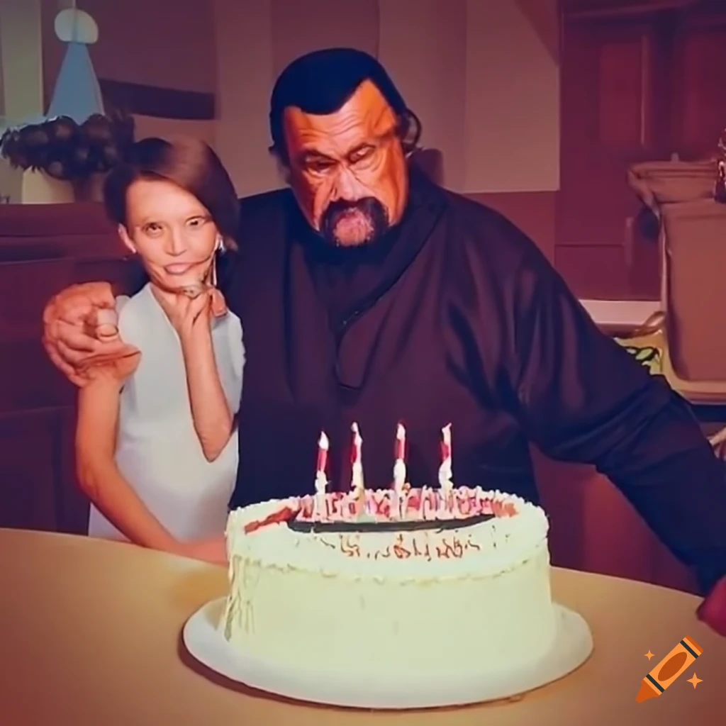 Steven Seagal at a birthday party with a cake