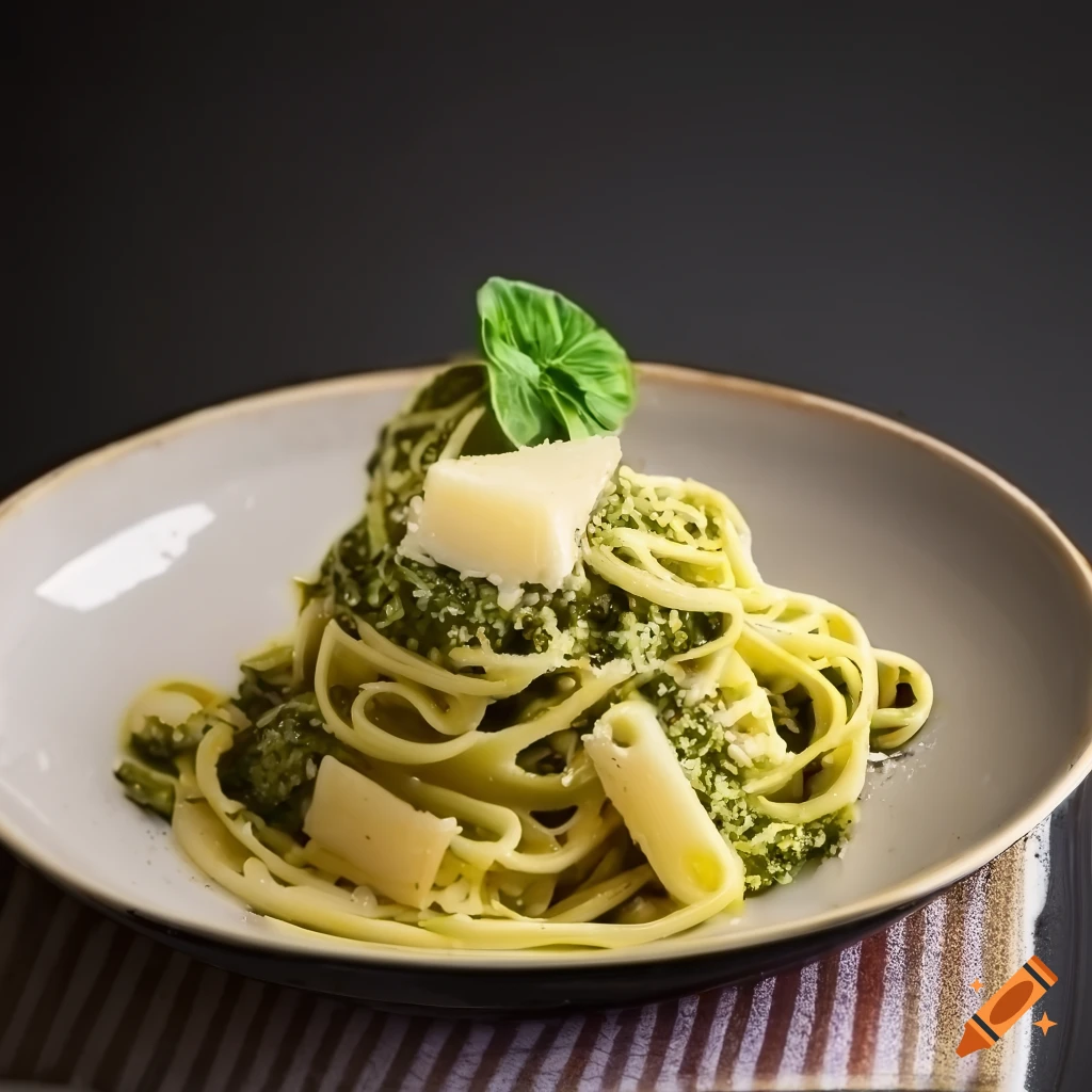 Pasta with pesto and parmesan cheese