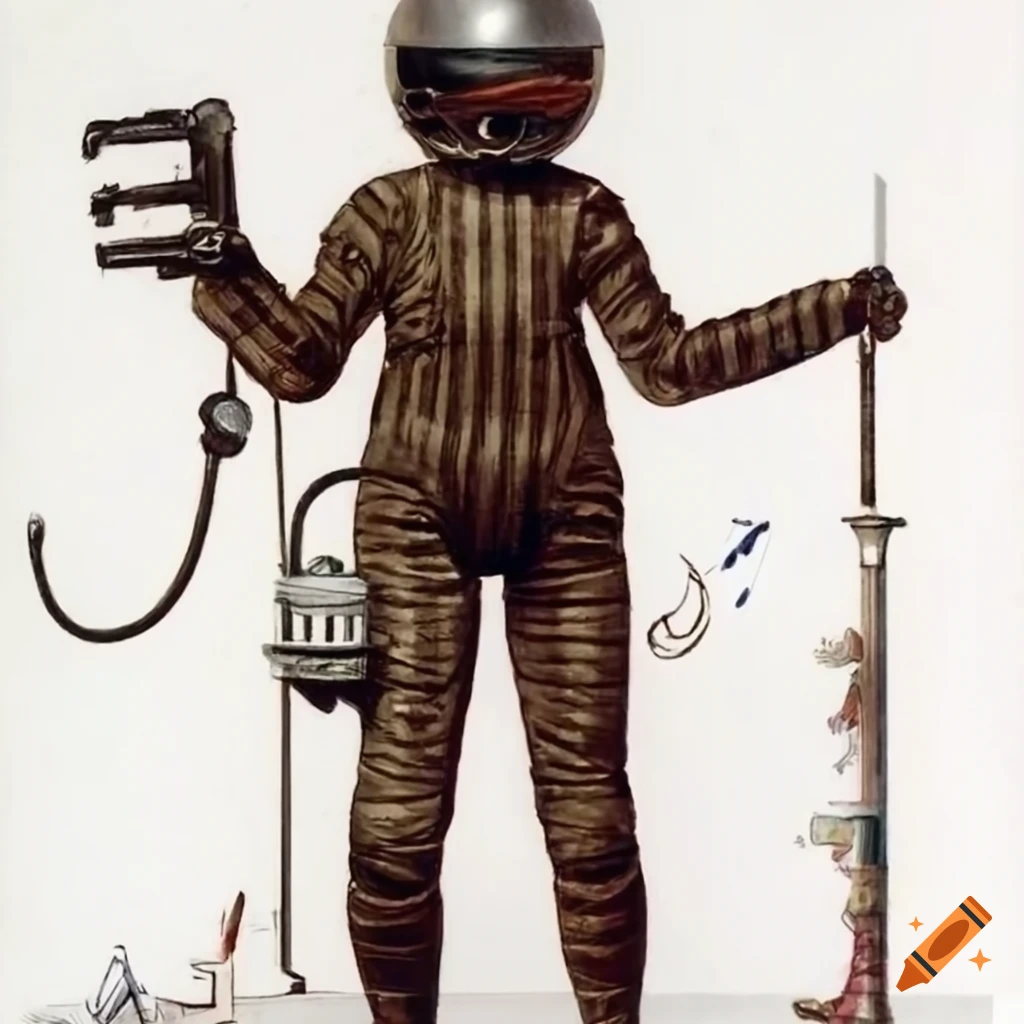 Retrofuturistic raygun-gothic atompunk 1950s character in a space suit