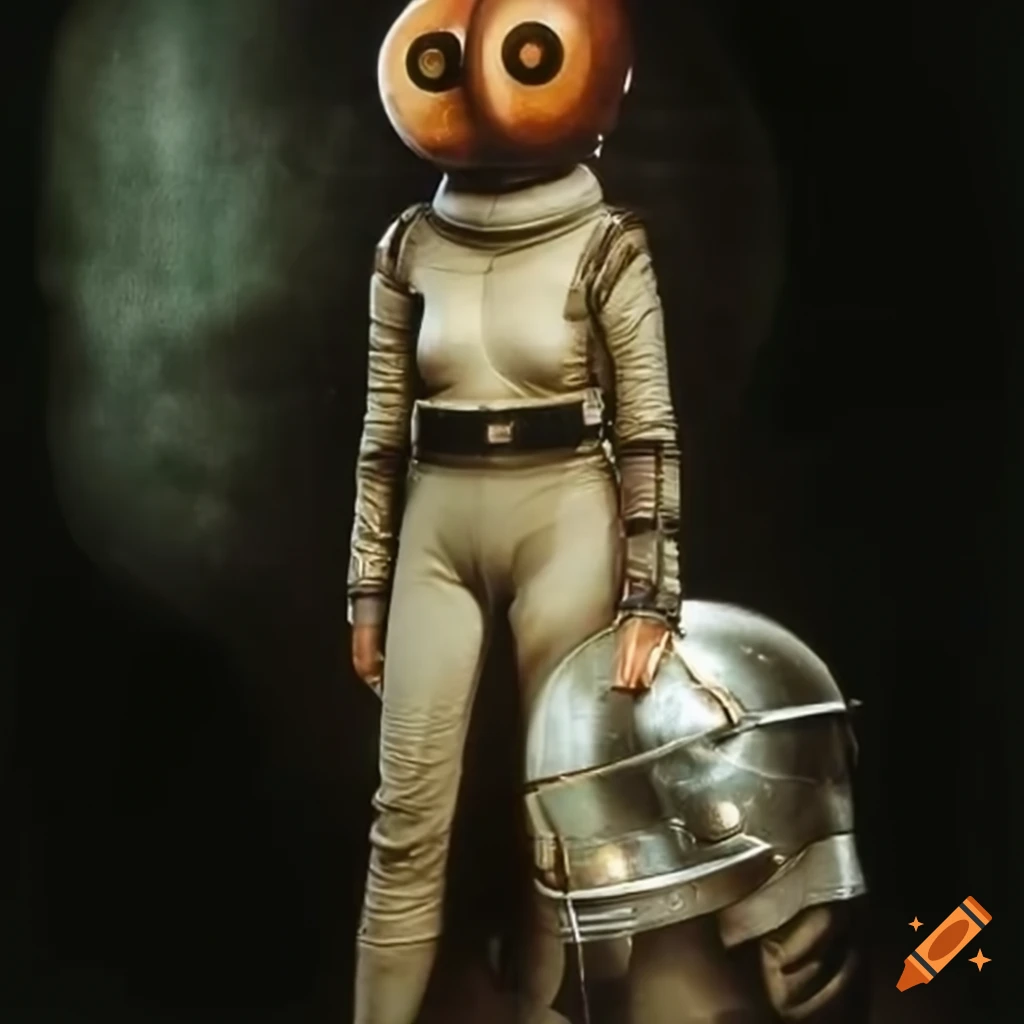 Retrofuturistic raygun-gothic atompunk 1950s character in a space suit