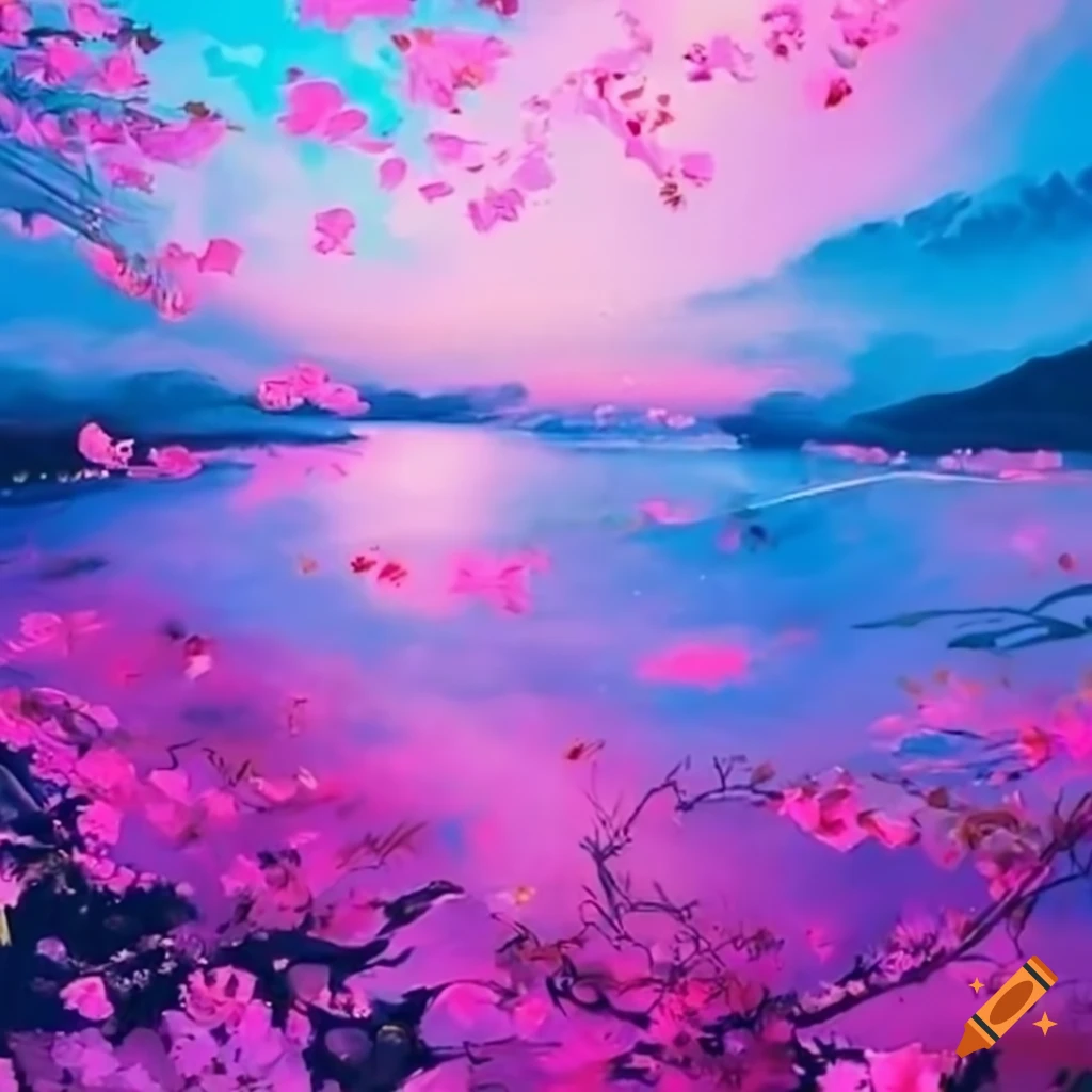 Delicate pink cherry blossom petals cascading in Japan during spring