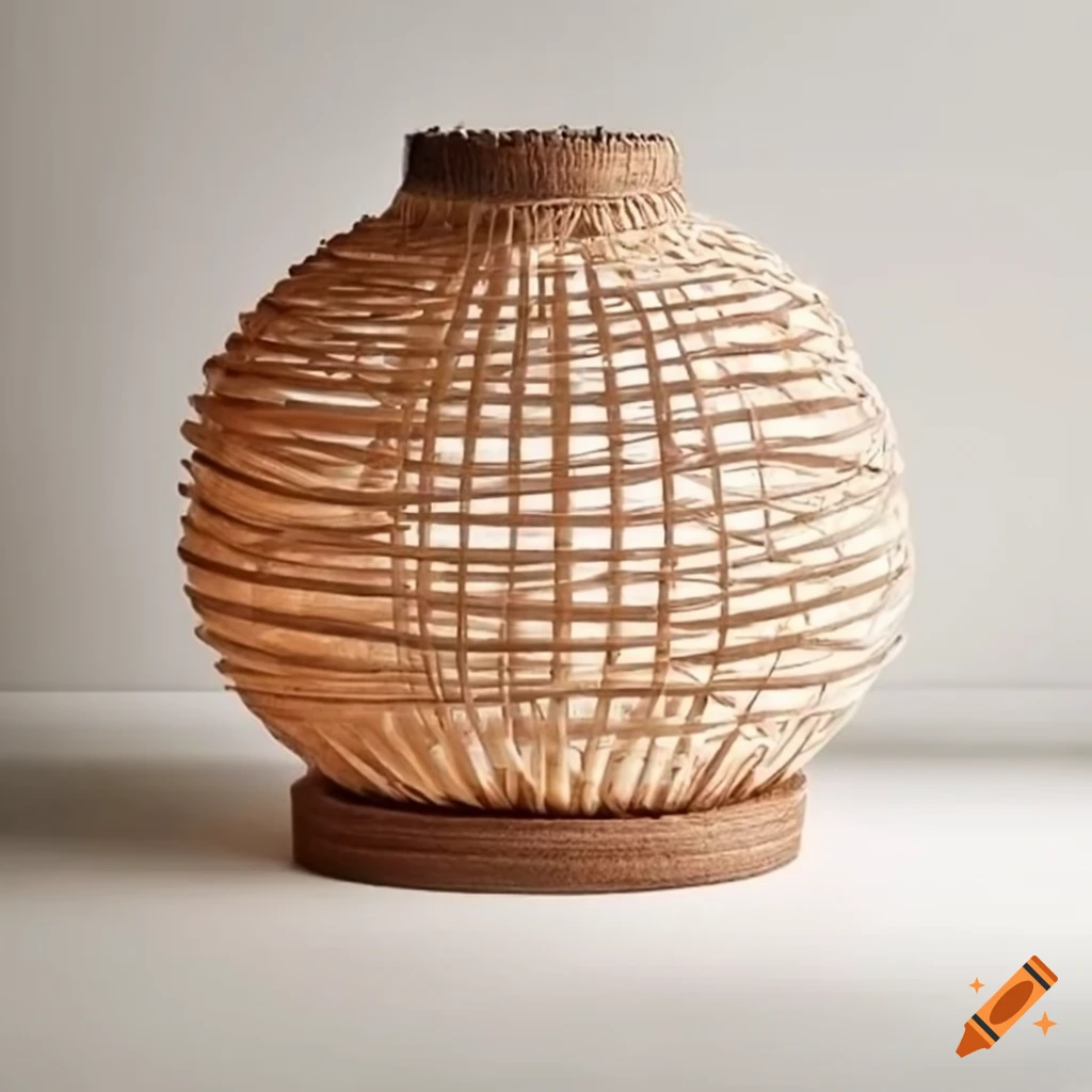 Flower lamp with boho and wabi sabi design made of natural fibers