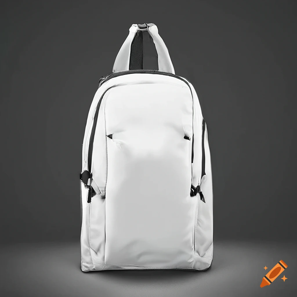White sports backpack in studio lighting