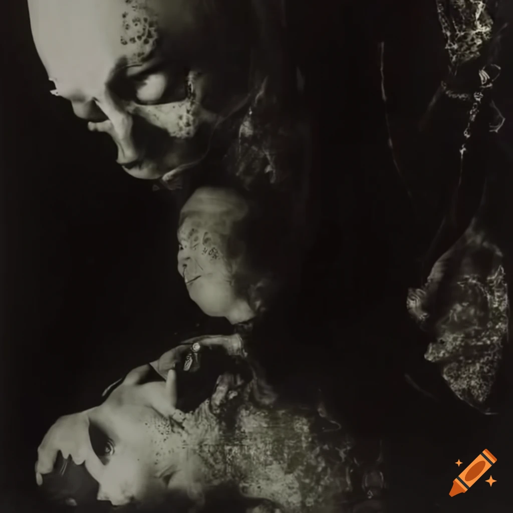 Baroque monk deconstructing a cyberpunk womb with catfish and trephination holes