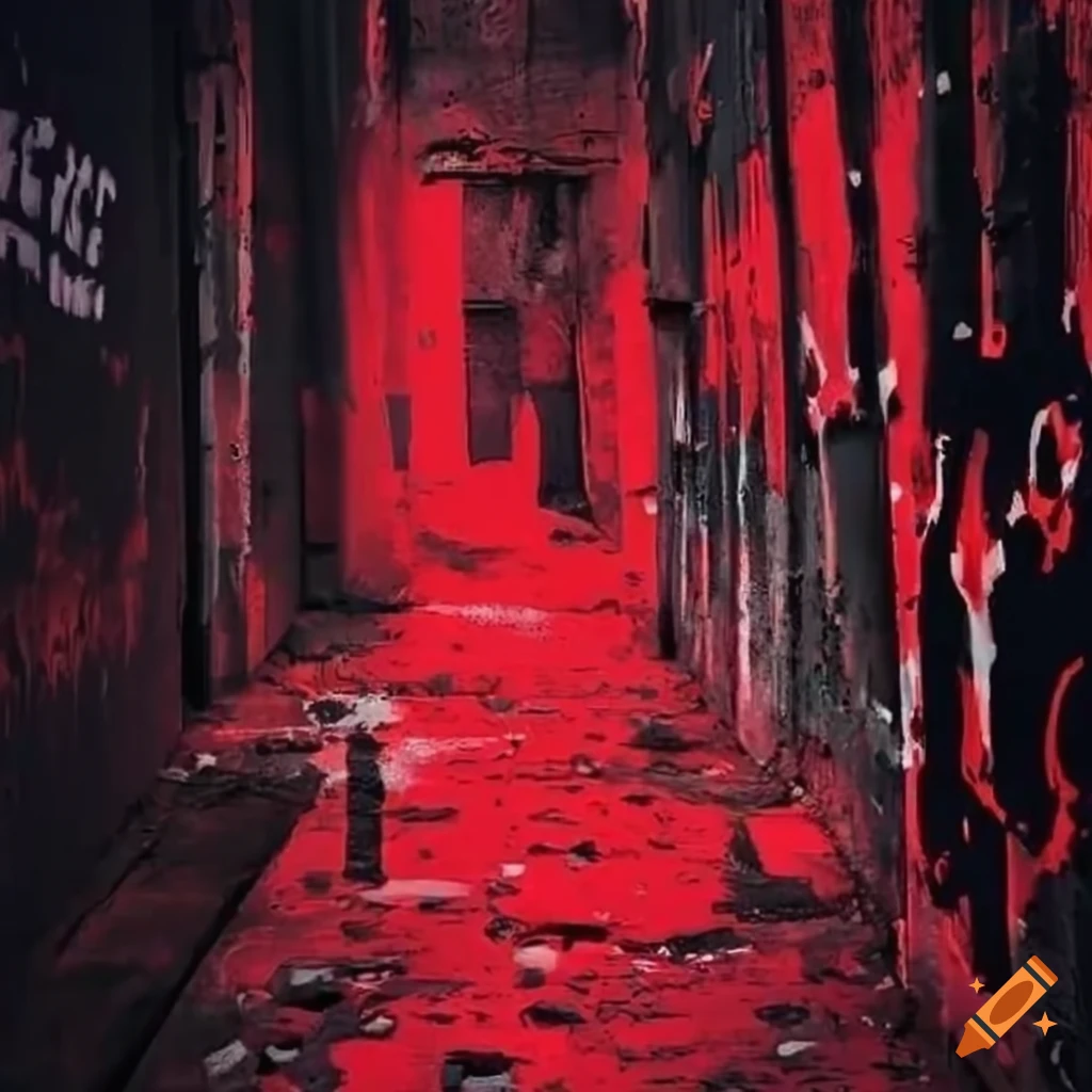 Abandoned alley with handprints and graffiti wall saying xlv0001
