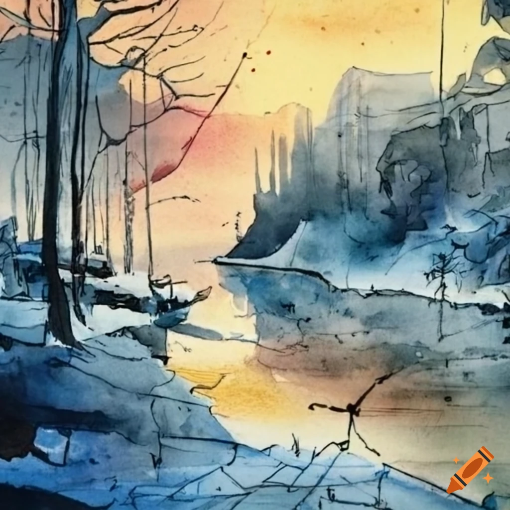 Shattered watercolor art inspired by Norway's version of Zatoichi