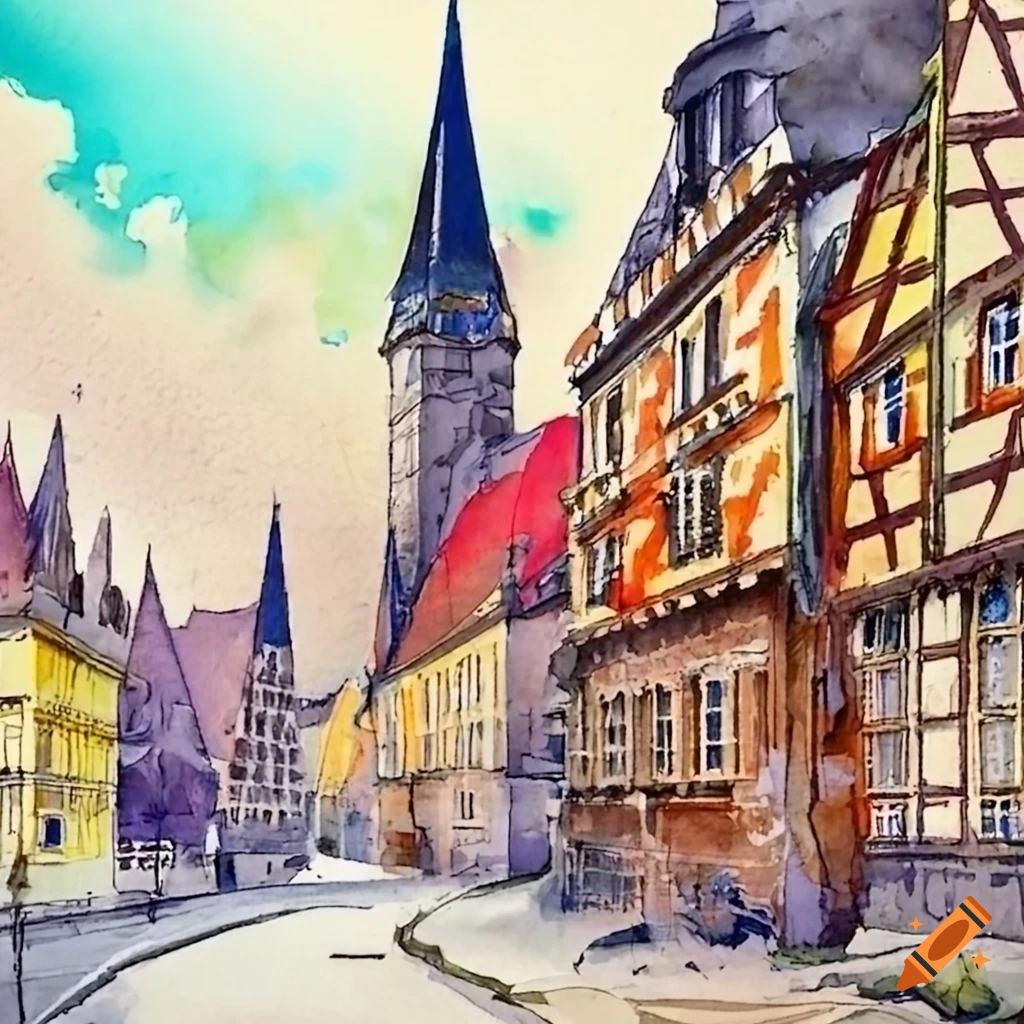 Shattered watercolor of Bavarian Architecture