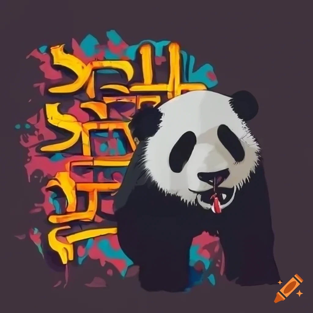 Asian panda graffiti art with simple and colorful minimalistic design