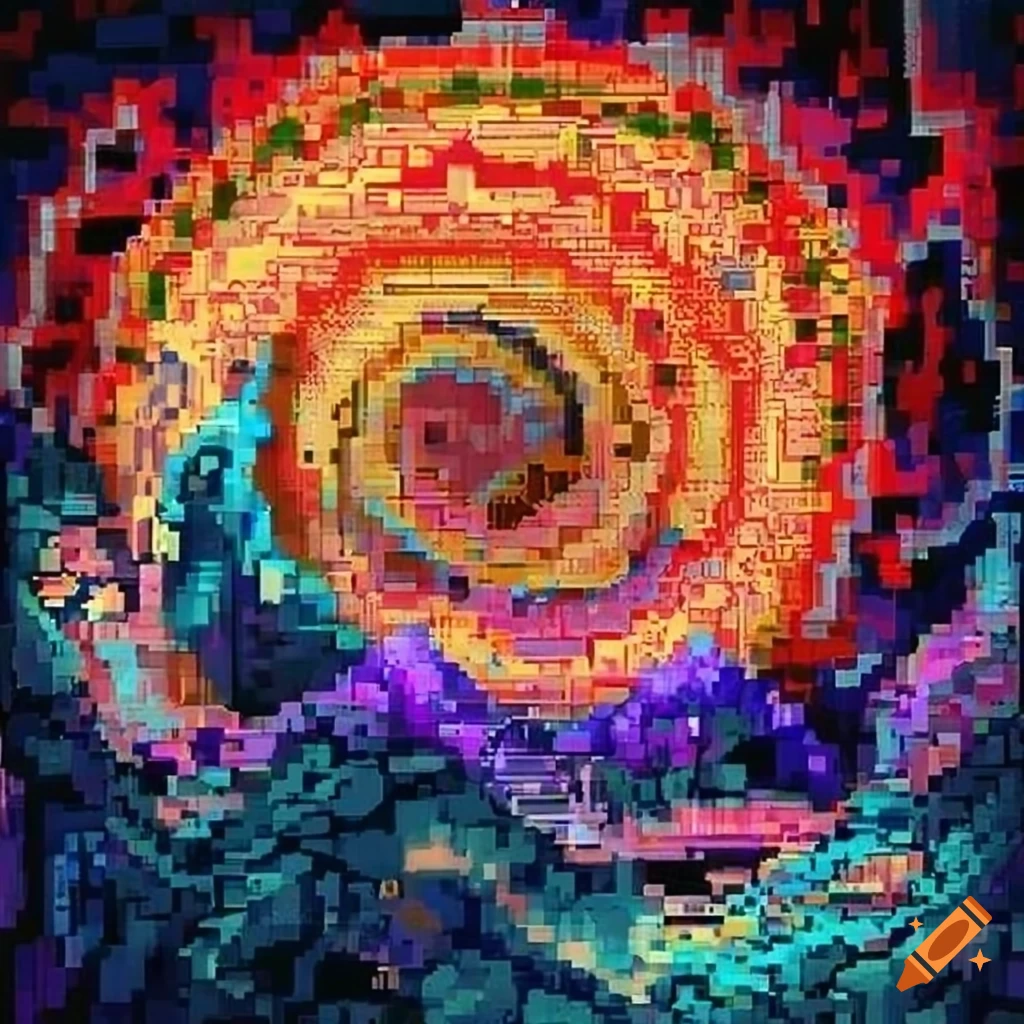 Pixel art with dithering in colorful ink