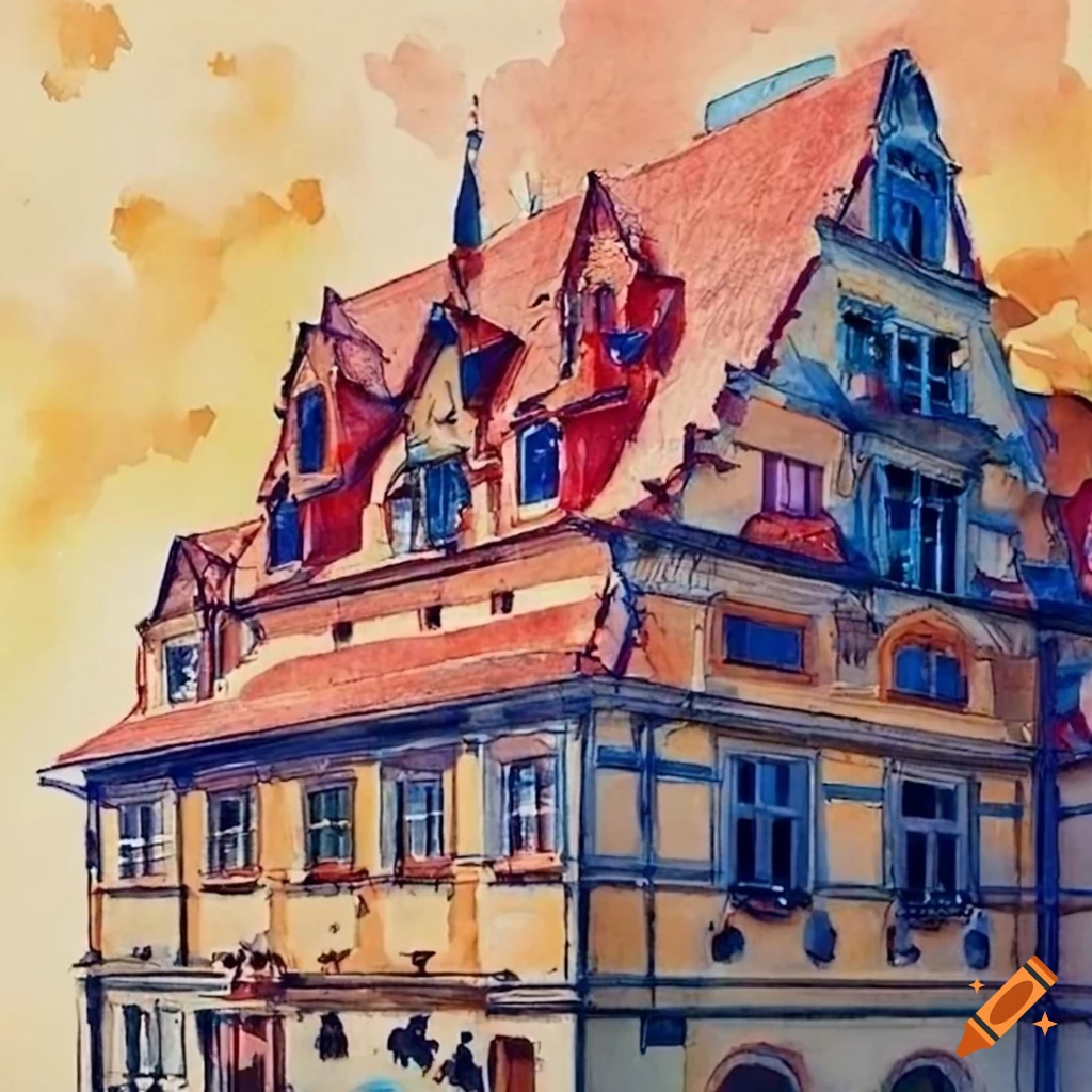 Shattered watercolor of Bavarian Architecture