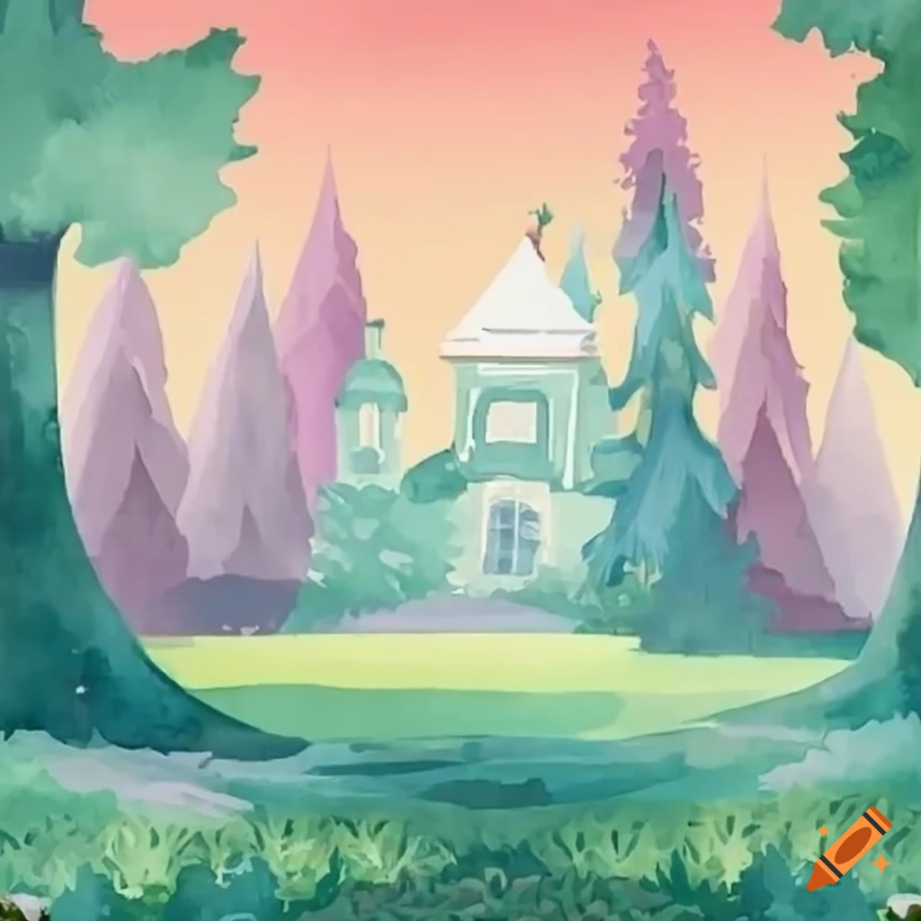 Forest with trees and papers issues near a princess mansion
