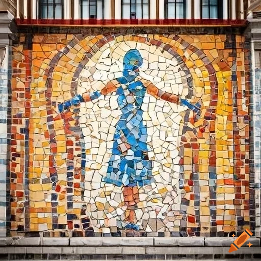 Mosaic mural with hands holding water