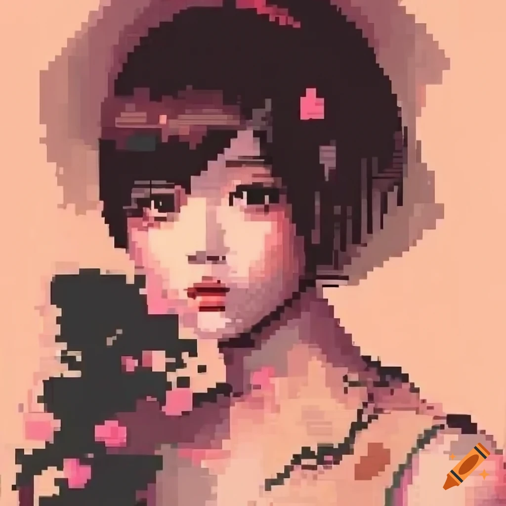 Pixel art with dithering in a traditional Chinese ink painting style