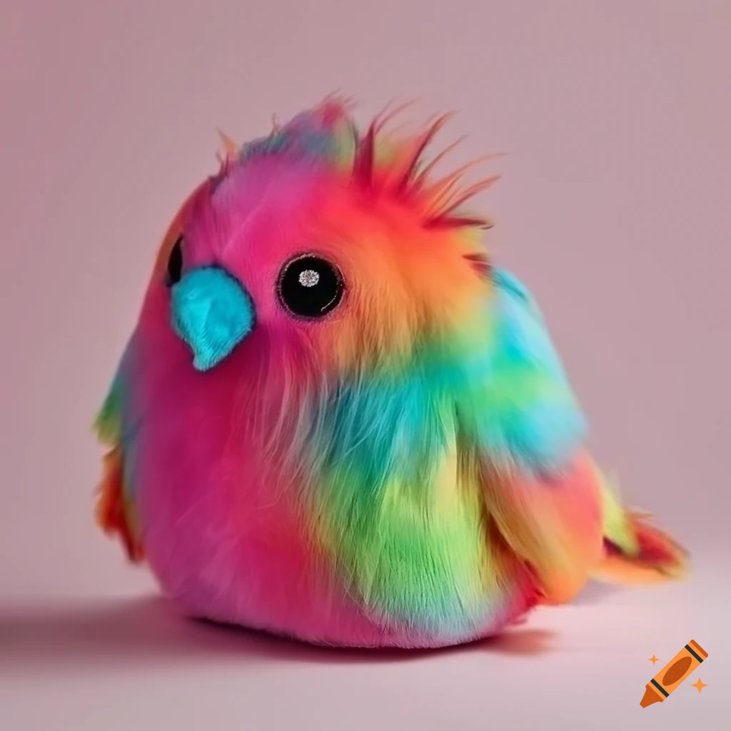 Multicolor exotic bird with long plush feathers on a vibrant background with silver lining