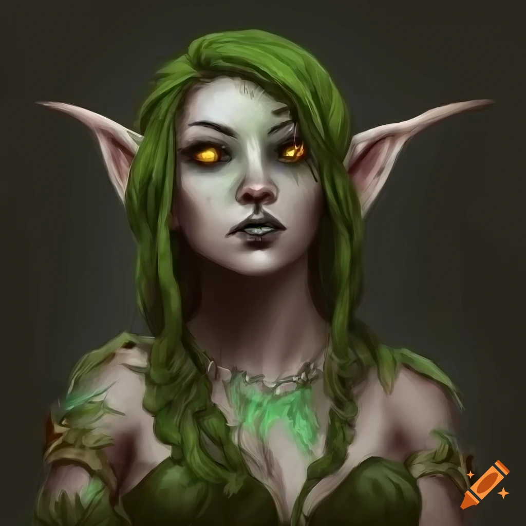 Detailed dark fantasy artwork of a female druid gnome with olivegreen