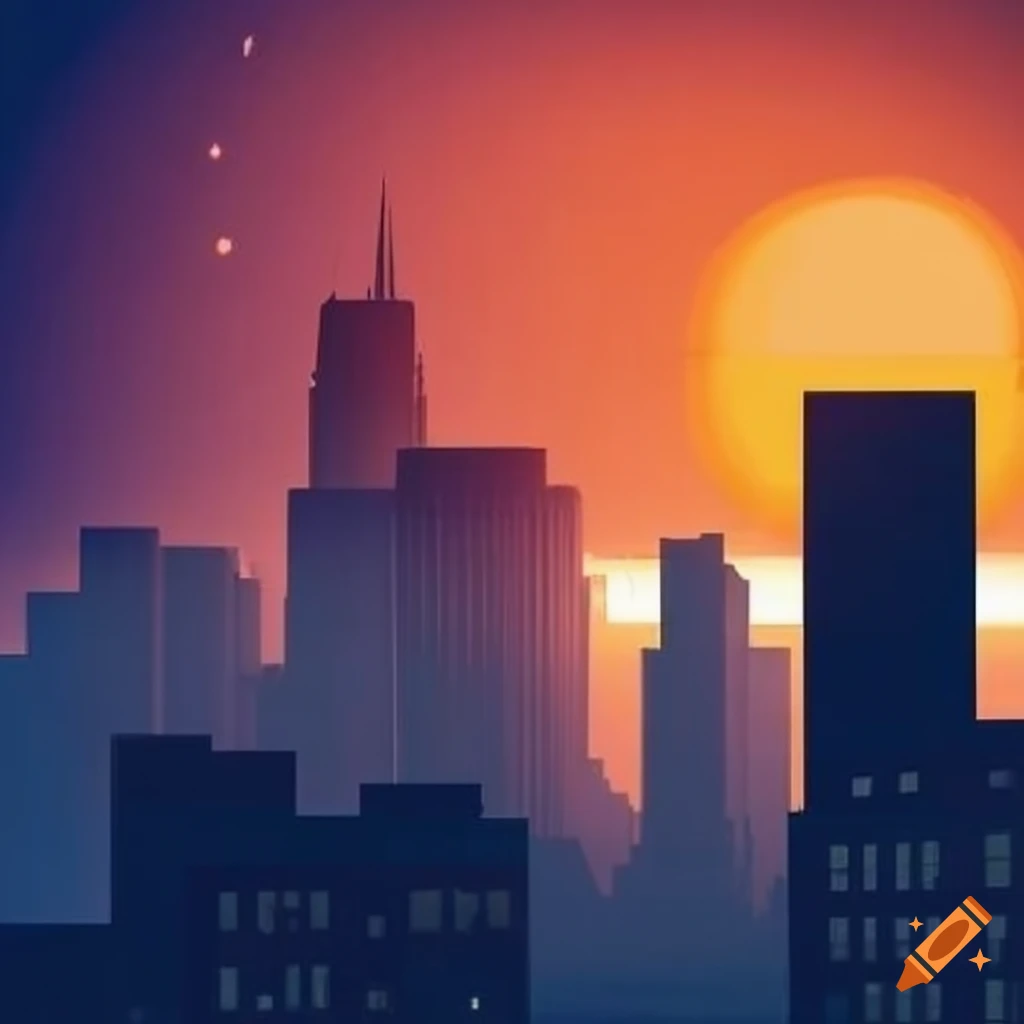 Cityscape at sunset on Craiyon