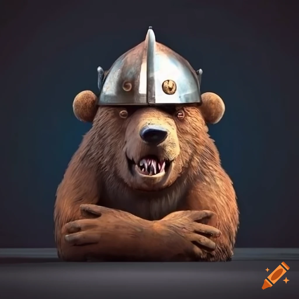 Grumpy bear with iron helmet