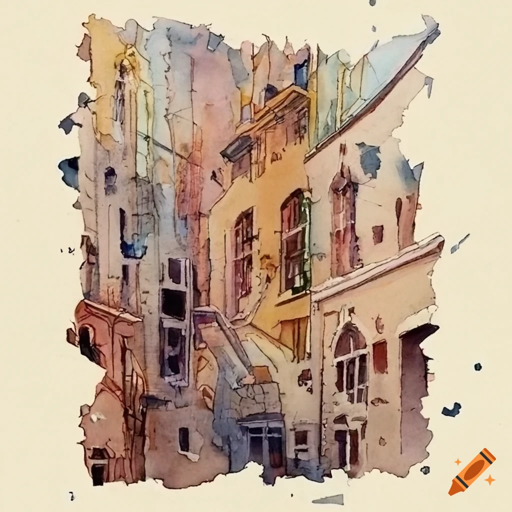 Shattered watercolor depicting stunning beauty in an urban myth valley