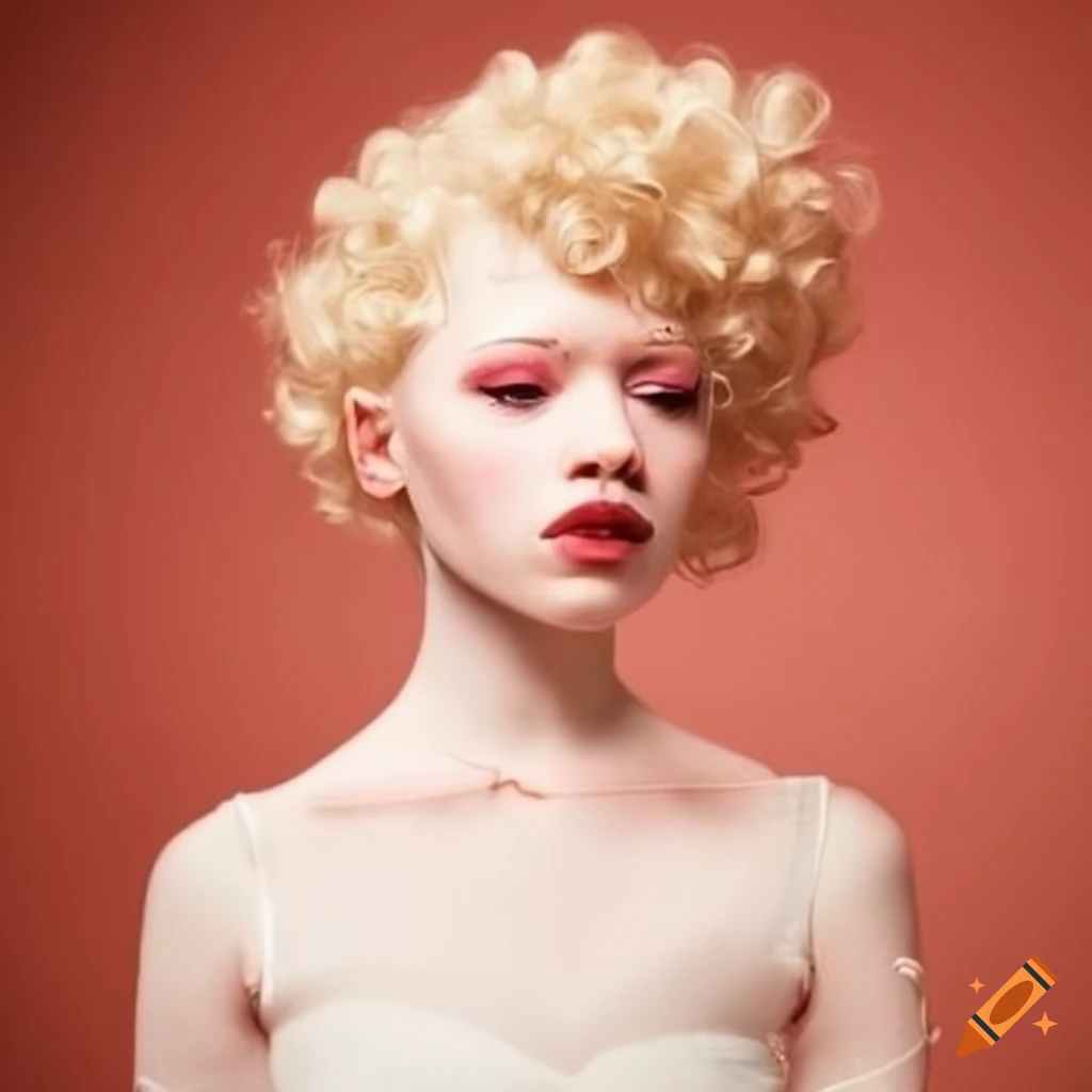 Albino stylist with curly hair in 50's clothing