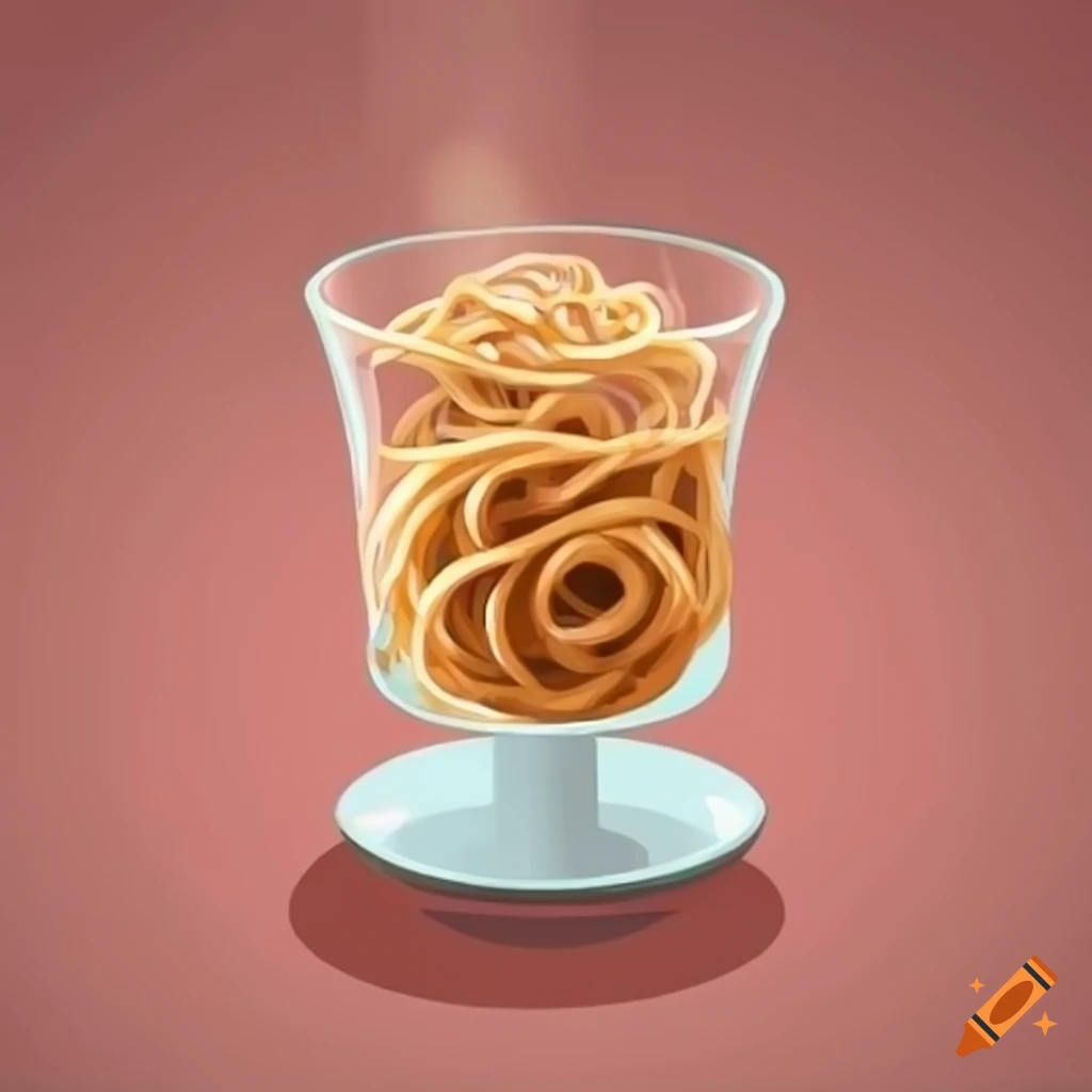 Steaming cup of noodles in a glass cup