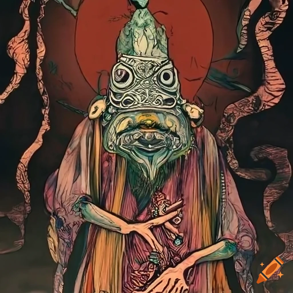 3D panorama of Baba Yaga Tarot with Japanese and native Salish creature motifs