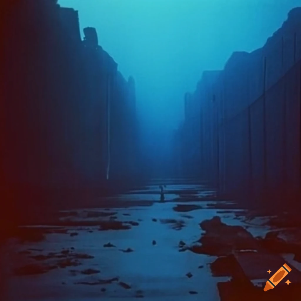 Vintage top secret NASA 1970's mission slides showing an eerie foggy landscape with abandoned machines