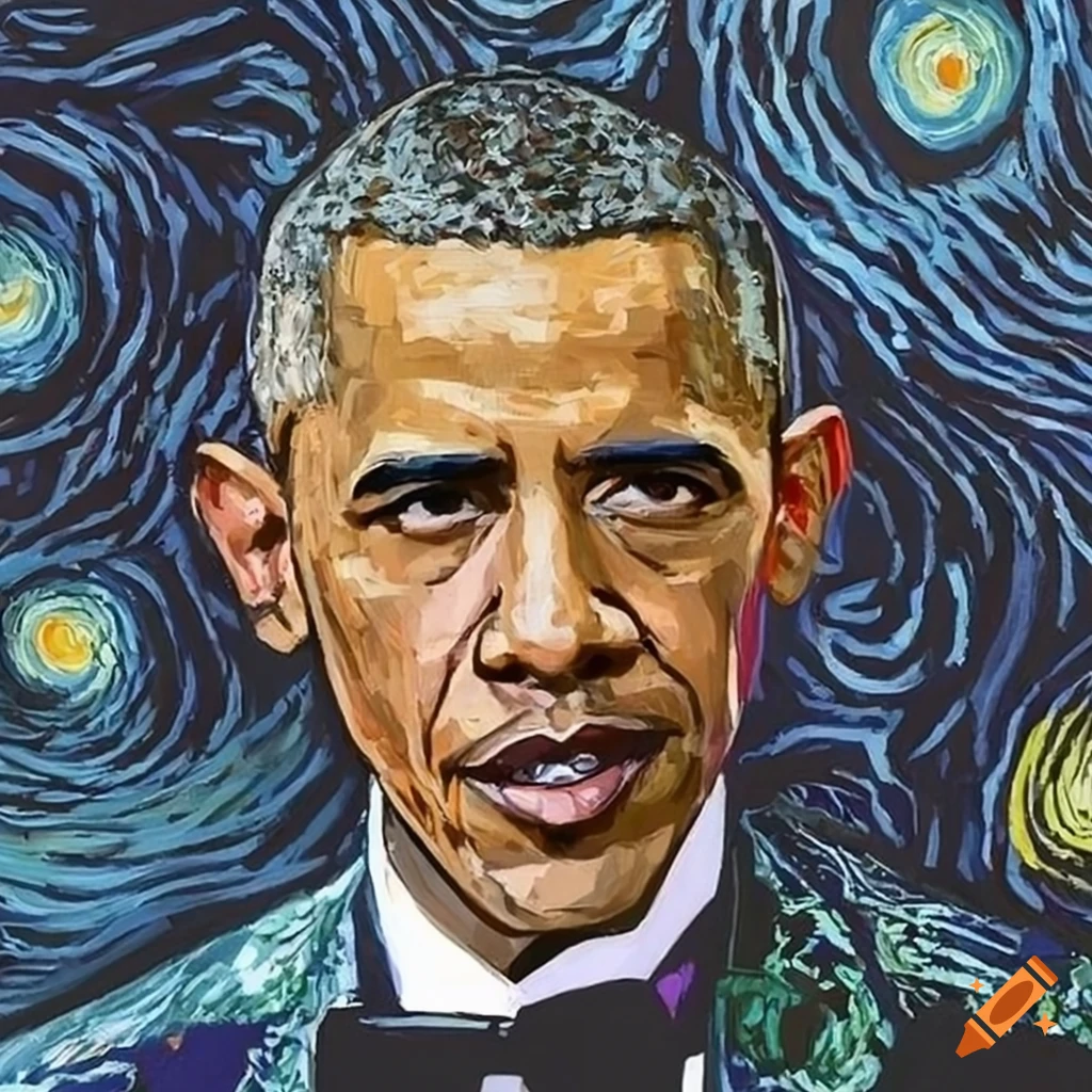 Portrait of Barack Obama in a tuxedo with a Van Gogh artistic style