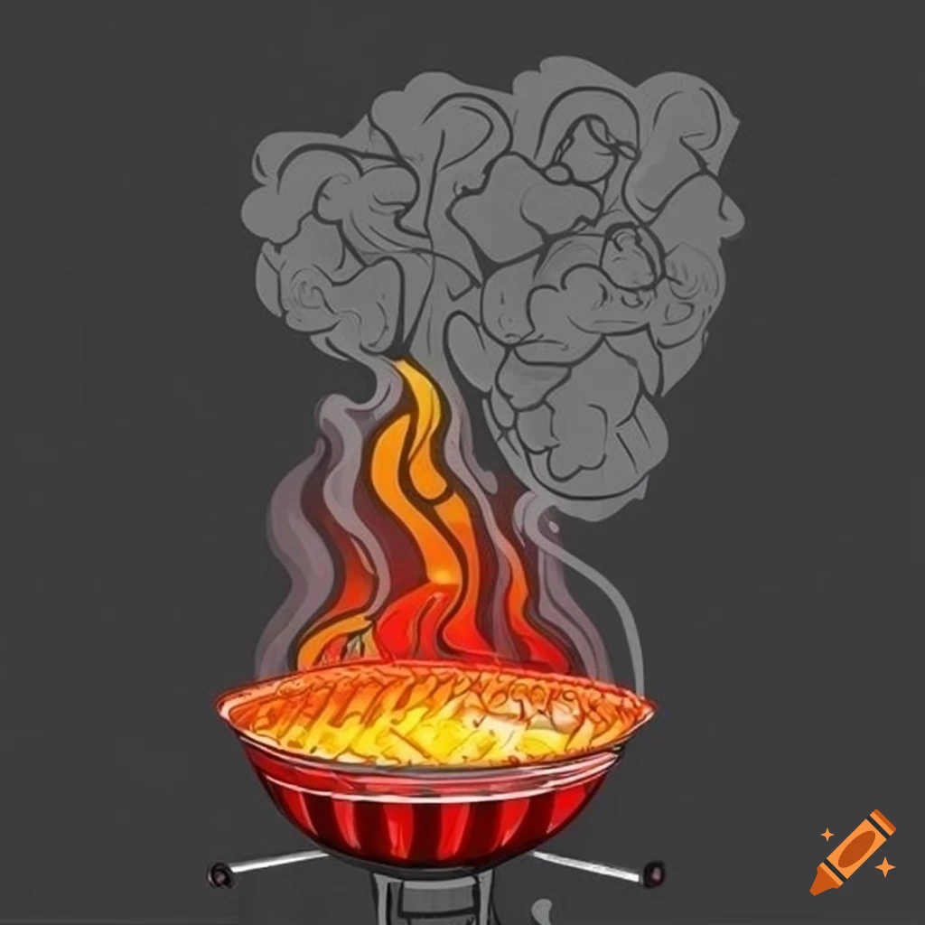 Grill with smoke forming the word 'life'