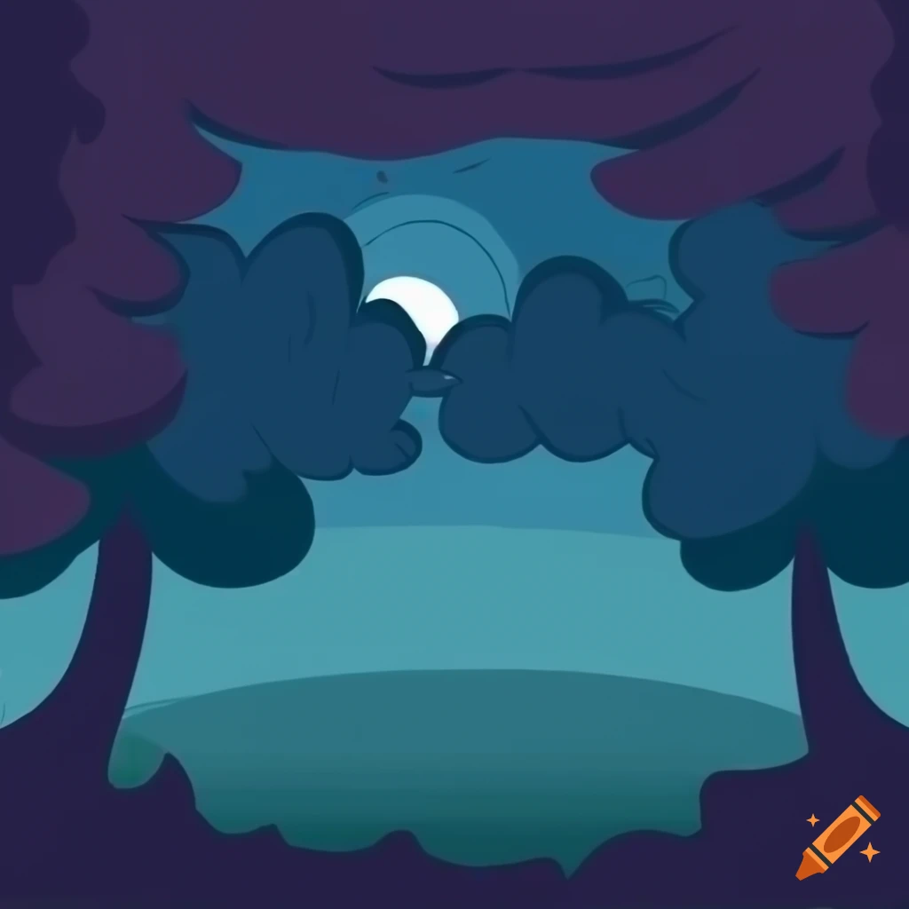 Cartoon-style forest at night in My Little Pony style