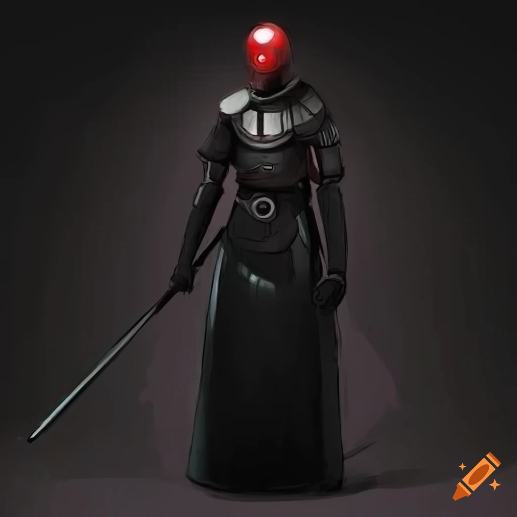 Human droid with katana in cyberpunk style