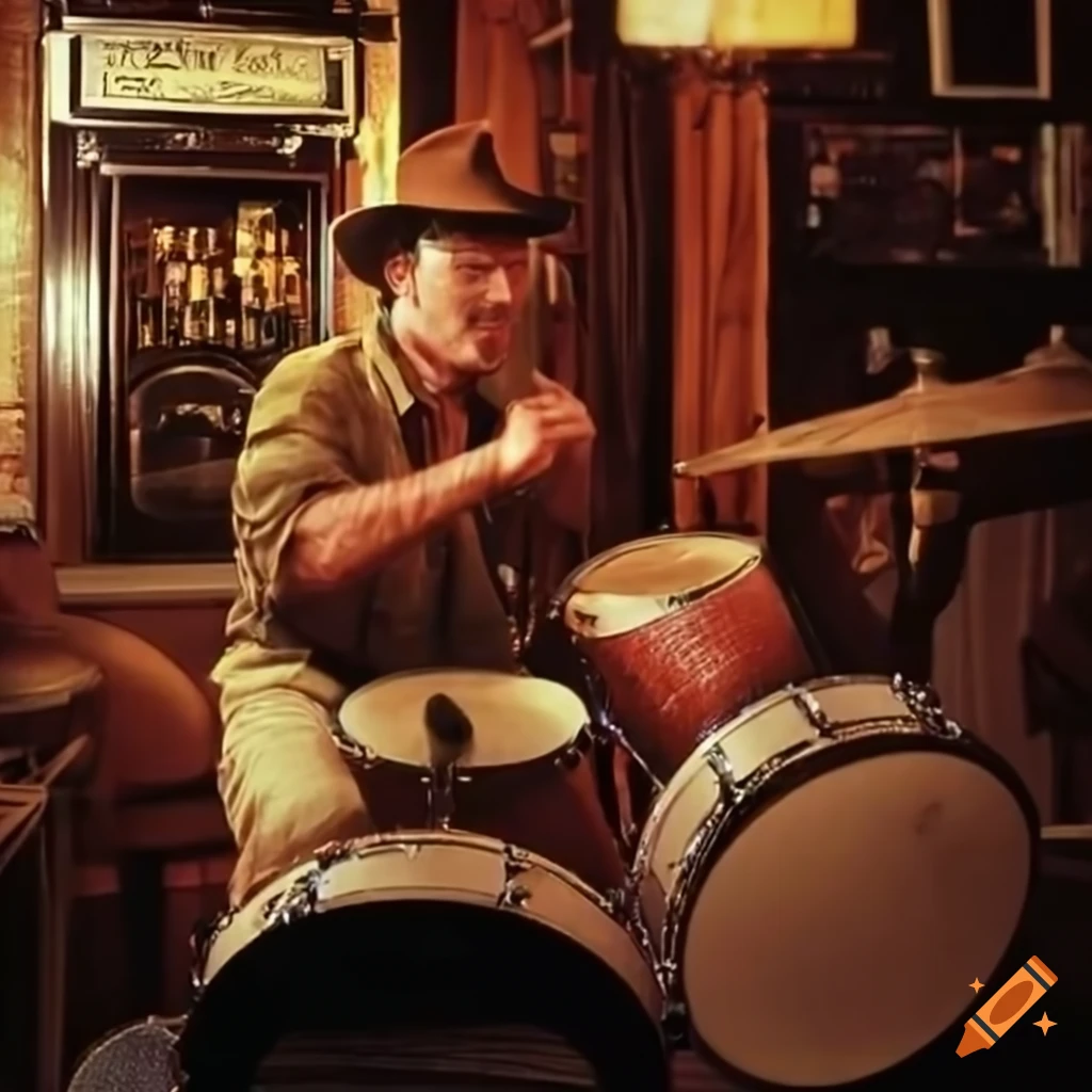 Indiana Jones playing drums at an Irish pub