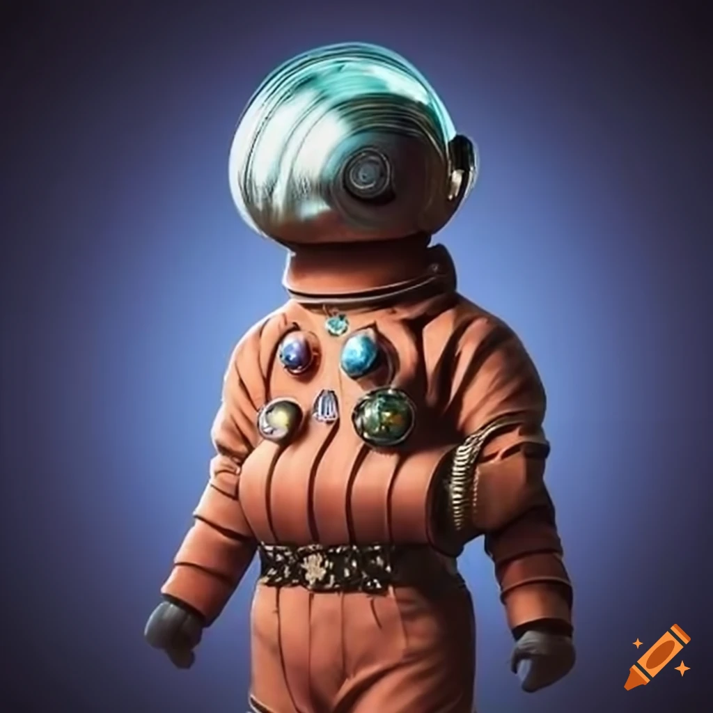 Retrofuturist raygun-gothic character in a 1950s space suit