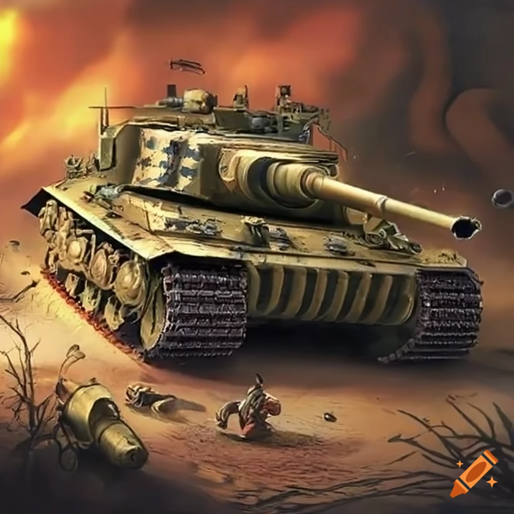 Tiger heavy tank with flames