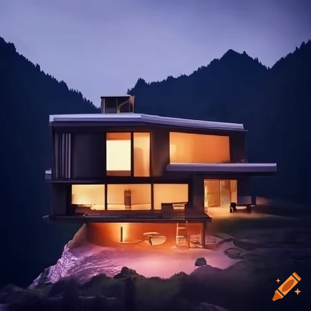 House in the mountains with dreamy and cinematic ambiance