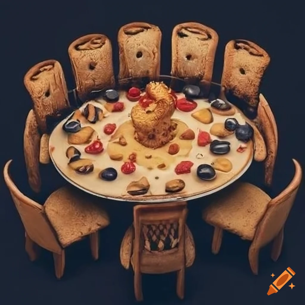 Cookies chicken on a round table with chairs
