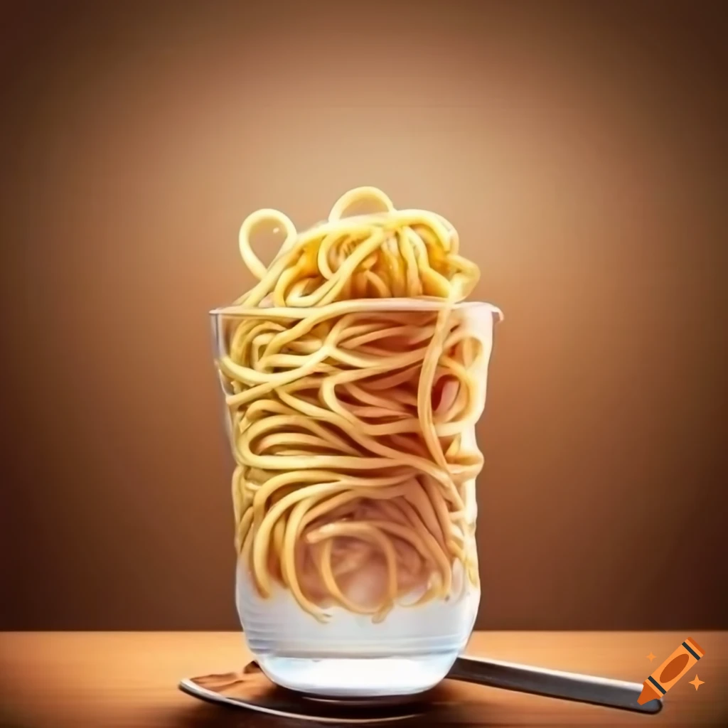 Cup of noodles with a vertical plate of glass