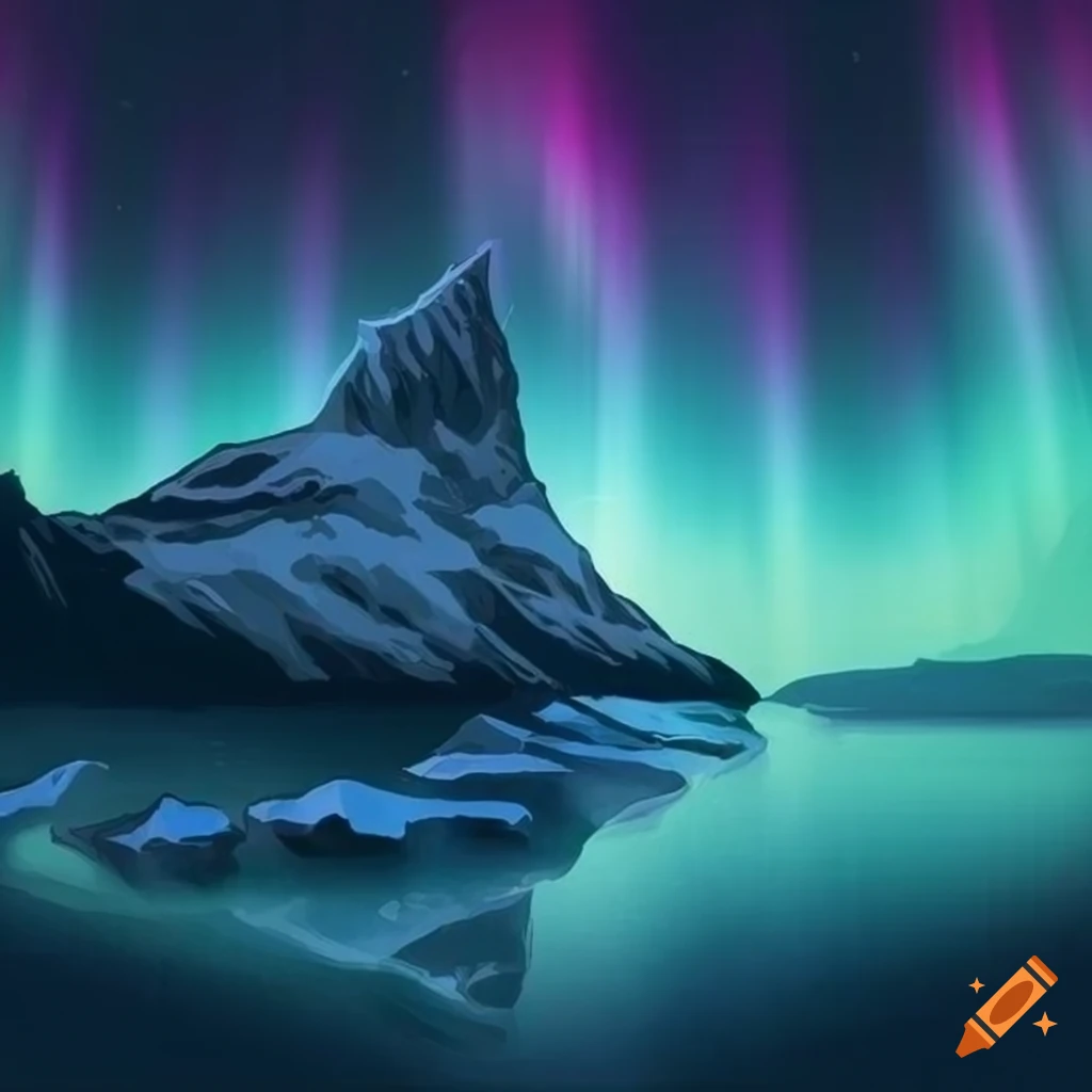 Norse-inspired comic cover with glowing iceberg under northern lights