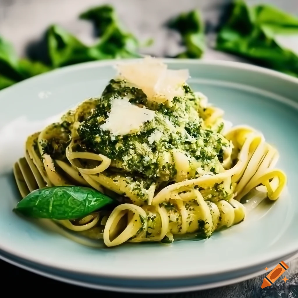 Pasta with pesto and parmesan cheese