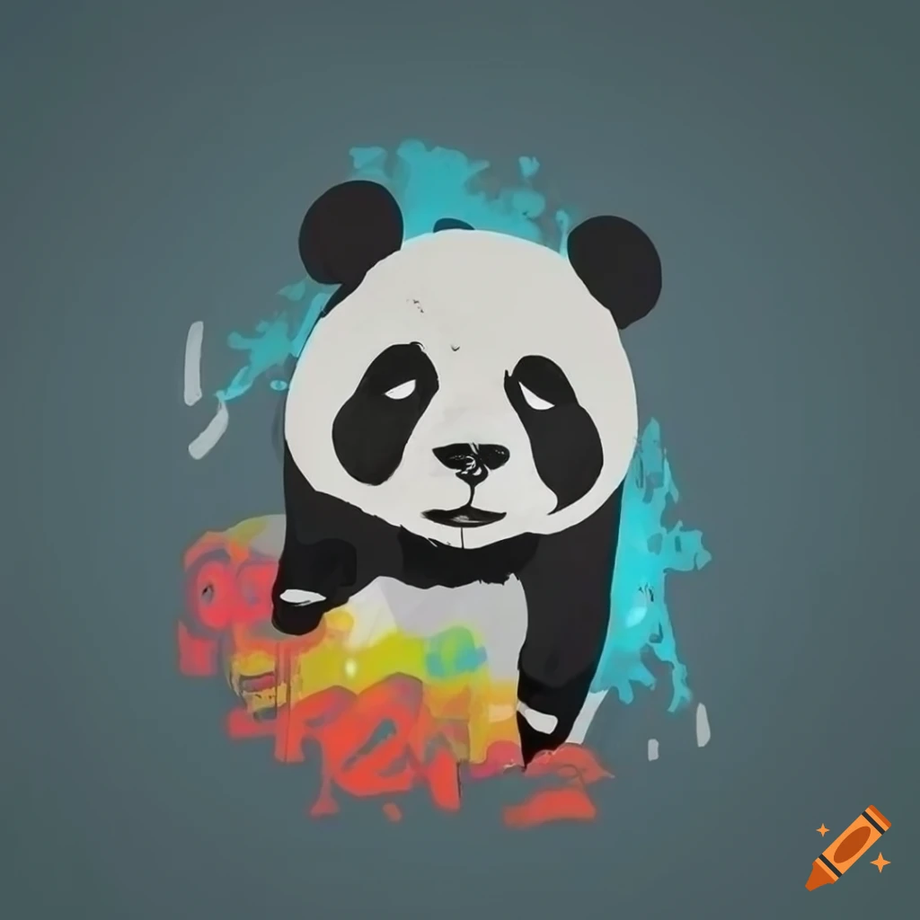 Asian panda graffiti in simple and colorful style