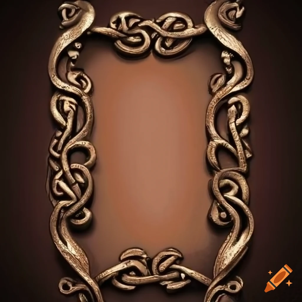 Delicate thin old ink frame with Celtic drawings in brownish ink