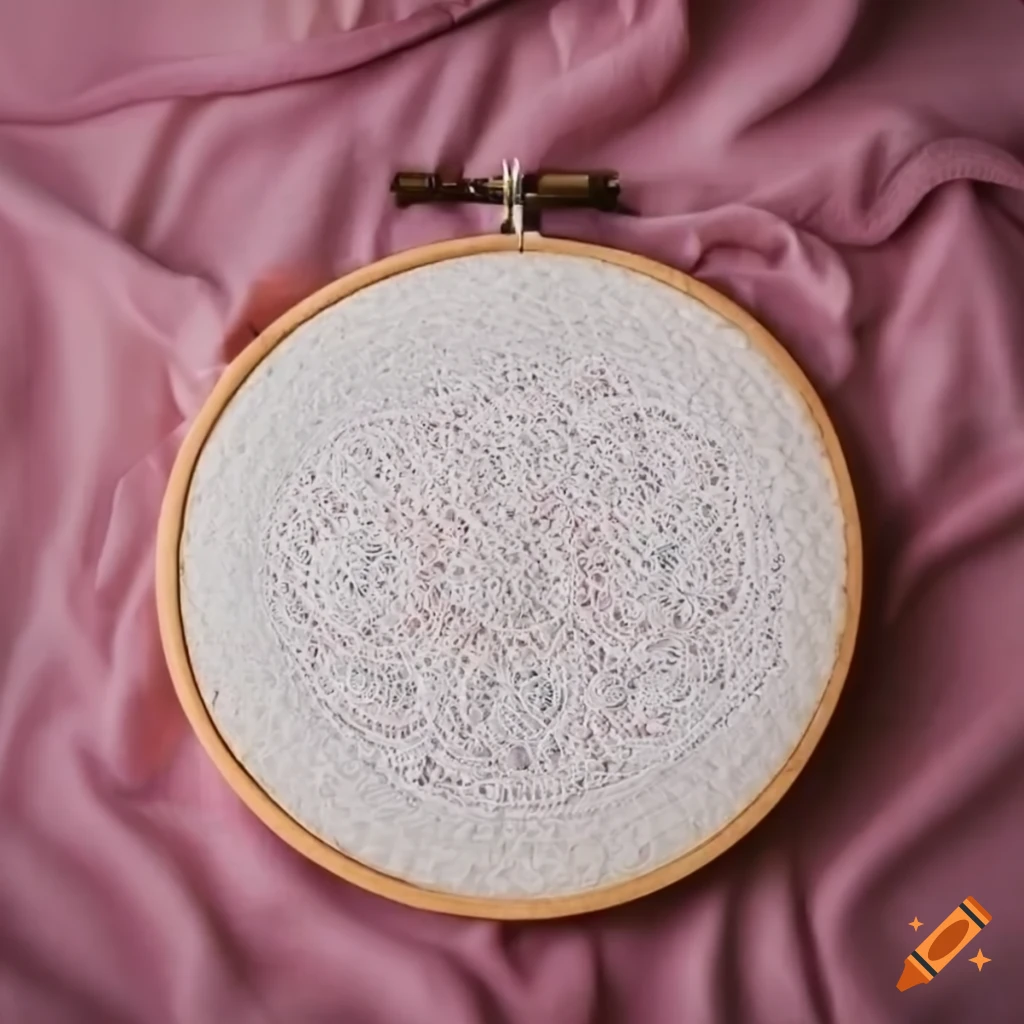 Vintage embroidery hoop on fabric backdrop on Craiyon