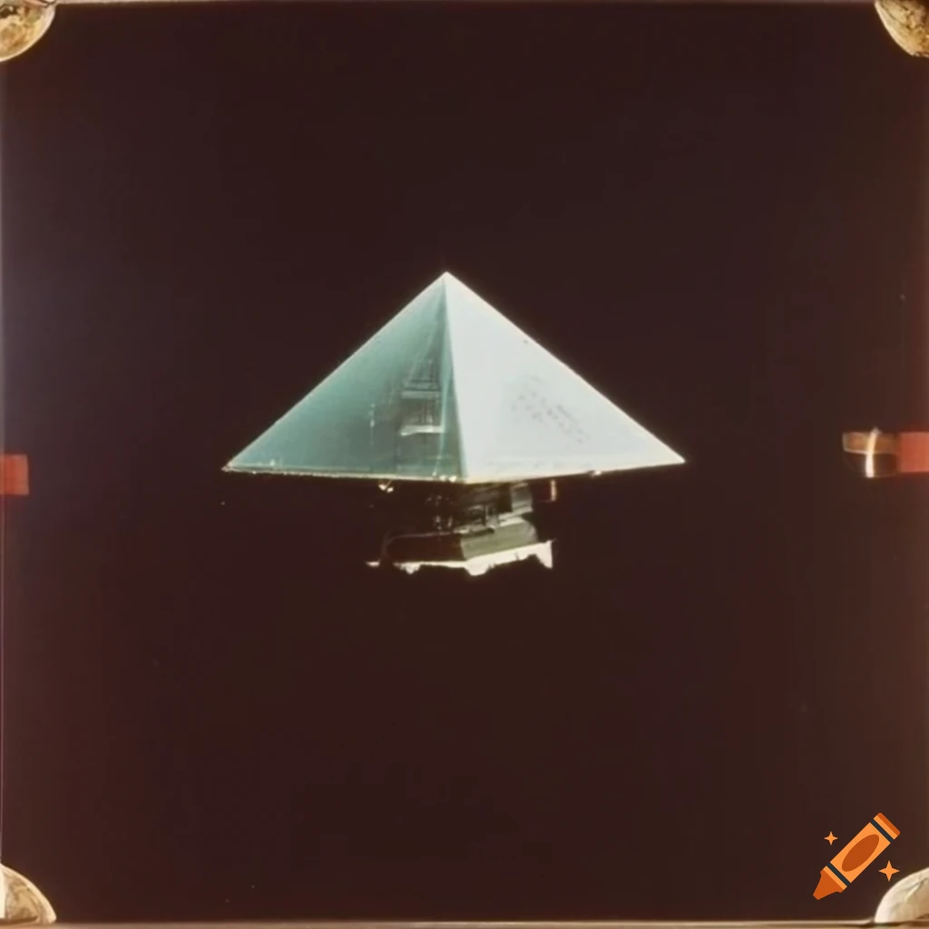 Collage of 1970's NASA slides showing 'Pyramid UFO's' in space on Craiyon