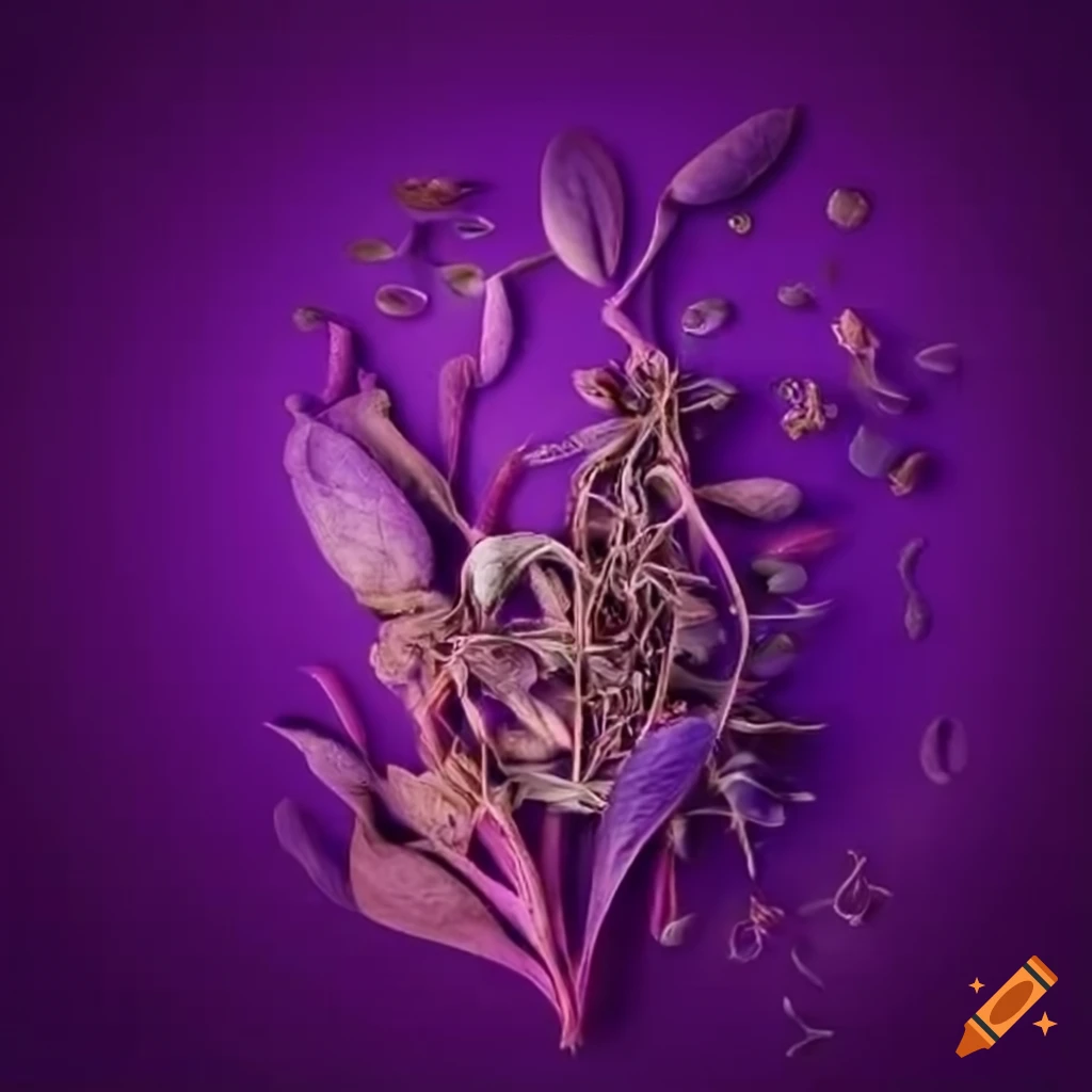 Set of medical herbs on a purple background
