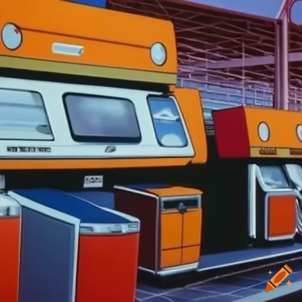Retro 1990s chillwave home appliances store interior scene: "Kimagure Orange Road" "City Hunter" "Dire Straits Money For Nothing"