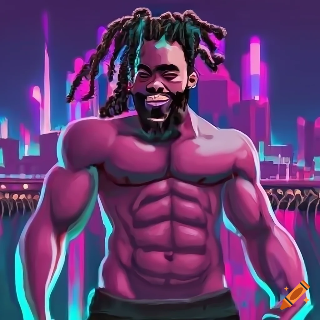 Muscular black cartoon character with dreadlocks smoking a joint in a ...