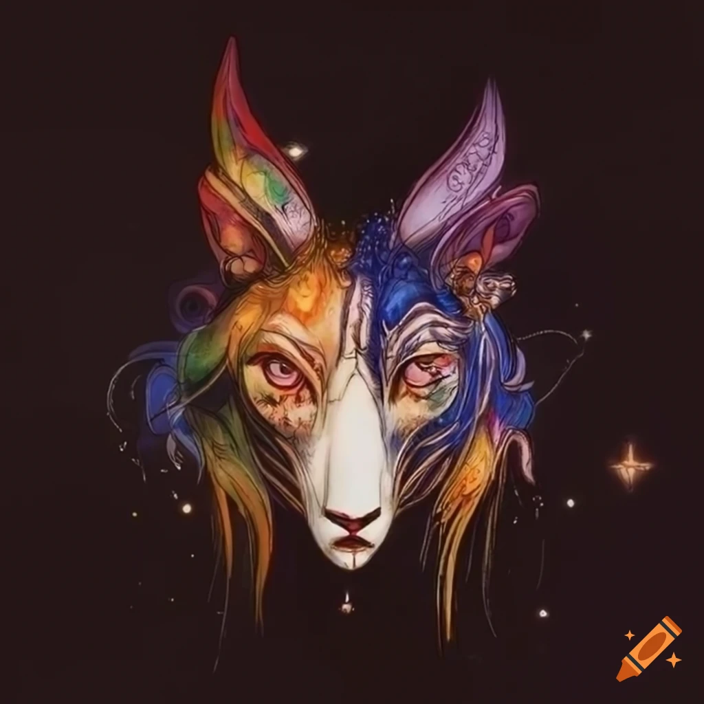 Artwork of animal constellations in the style of Yoshitaka Amano