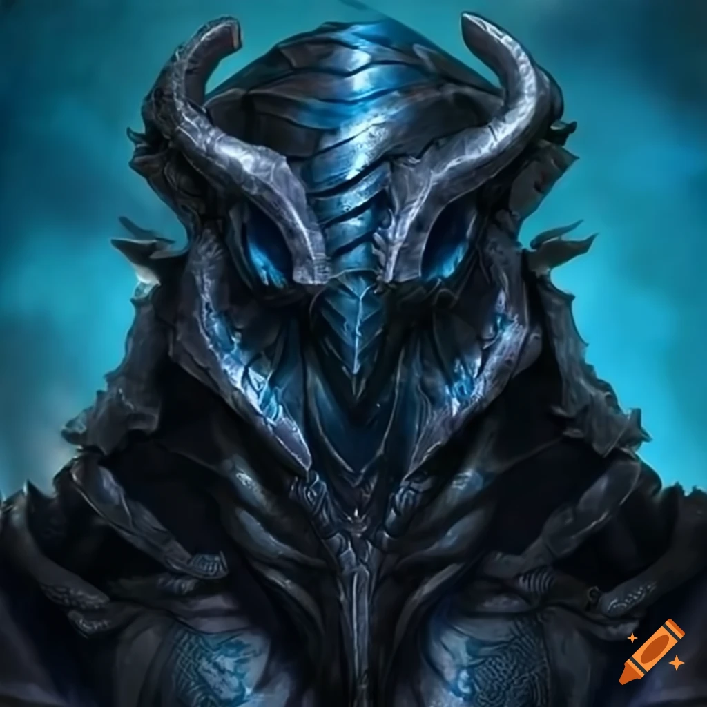 Blue and black dragonborn knight
