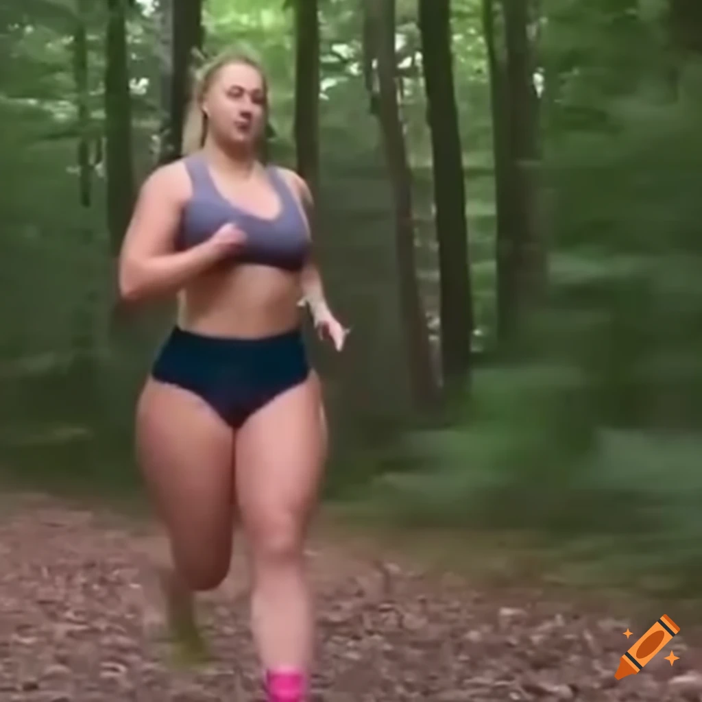 Iskra Lawrence running through the woods in trail cam footage