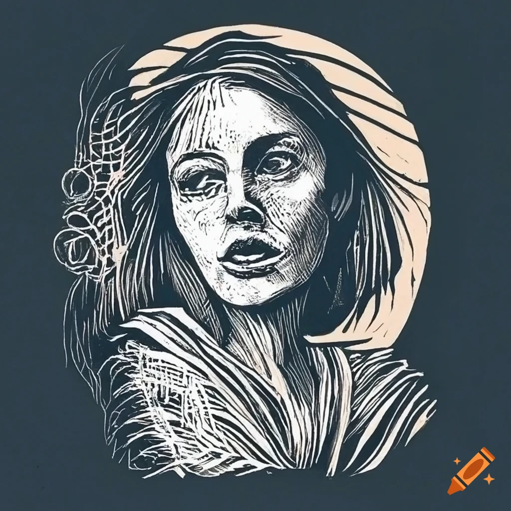 Linocut drawing of a liberated mother